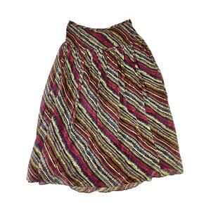 Vintage Valerie Stevens 100% Silk Midi Skirt Y2K Size 10 Fairy Multi-Stripe Boho